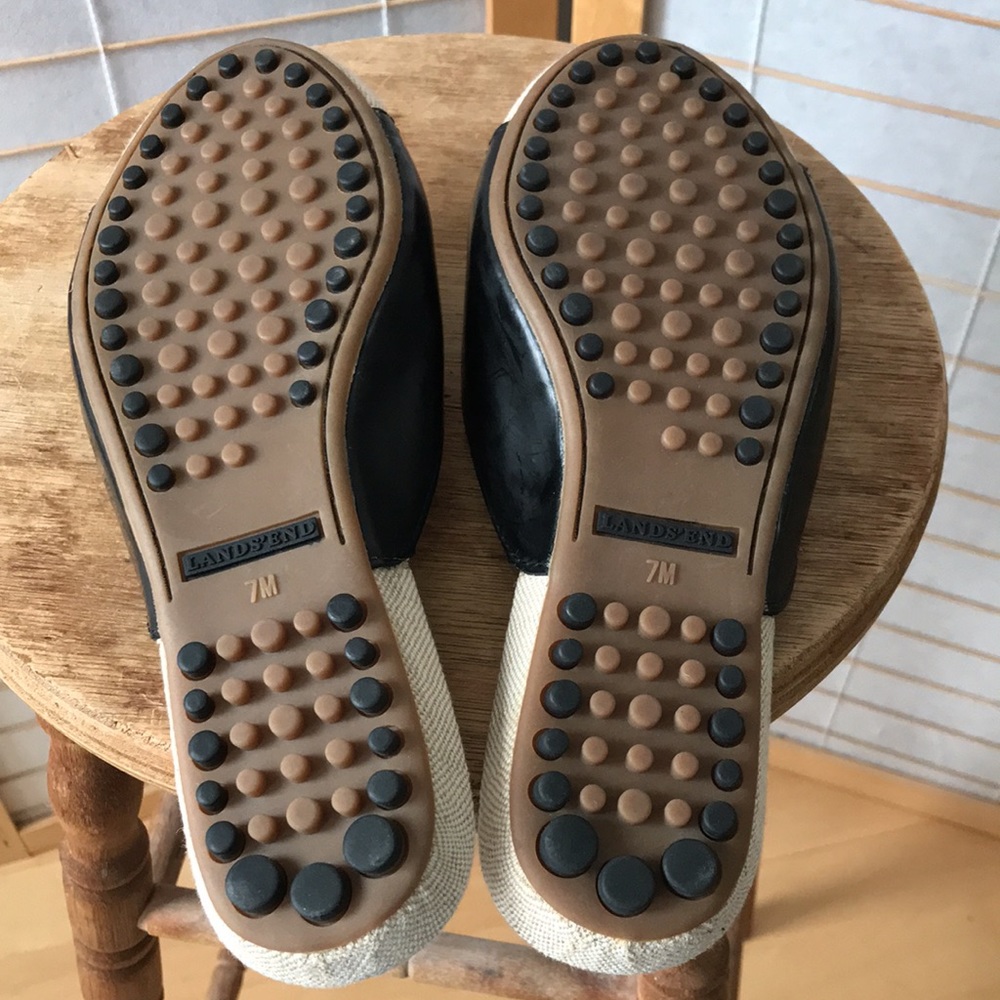 Lands End mules sz 7 black leather canvas footbed rubber sole loafer look Summer - Picture 9 of 10